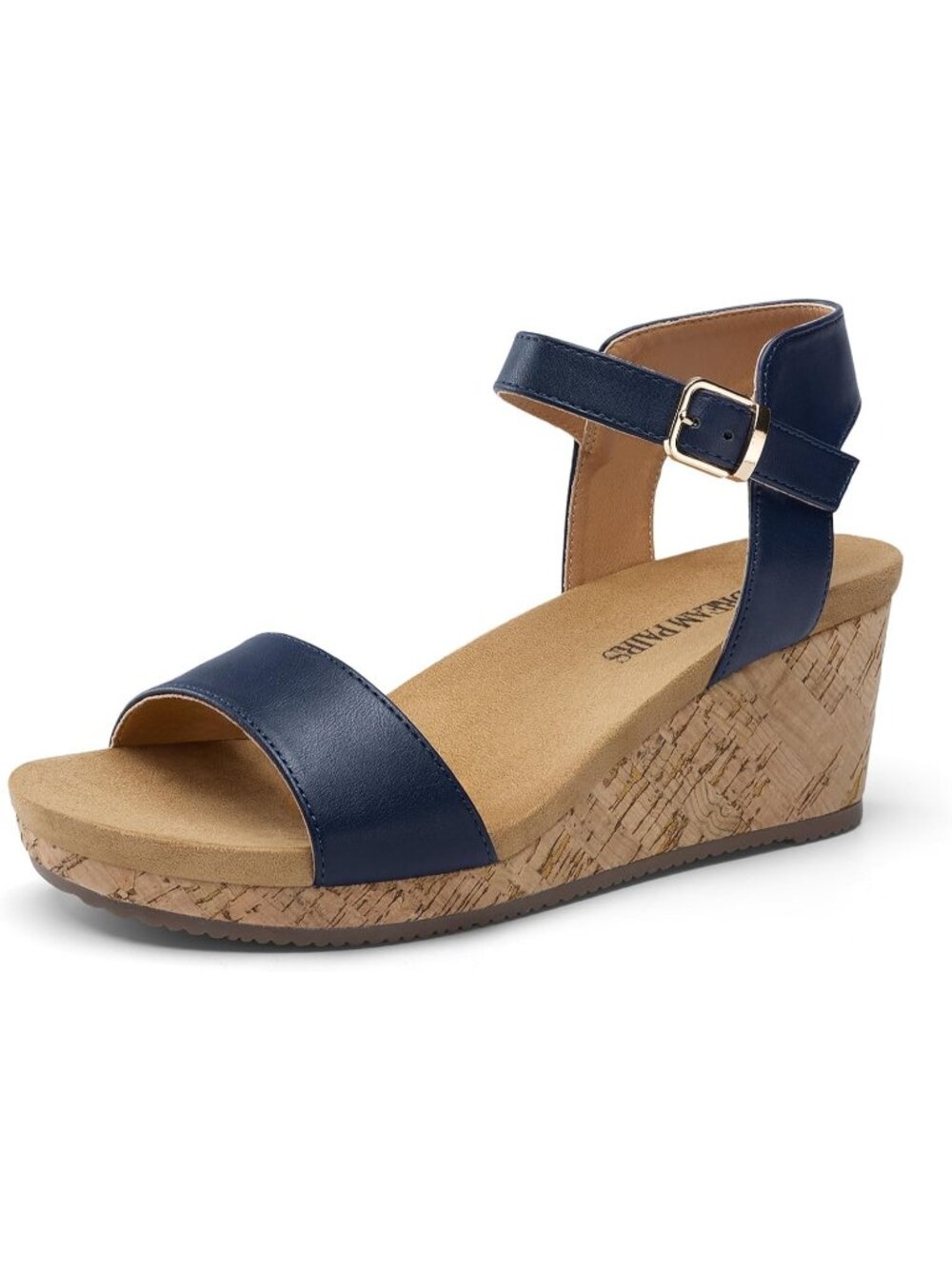 Women's Platform Wedge Sandals Navy Open Toe Ankle Strap Buckle Shoes For Summer